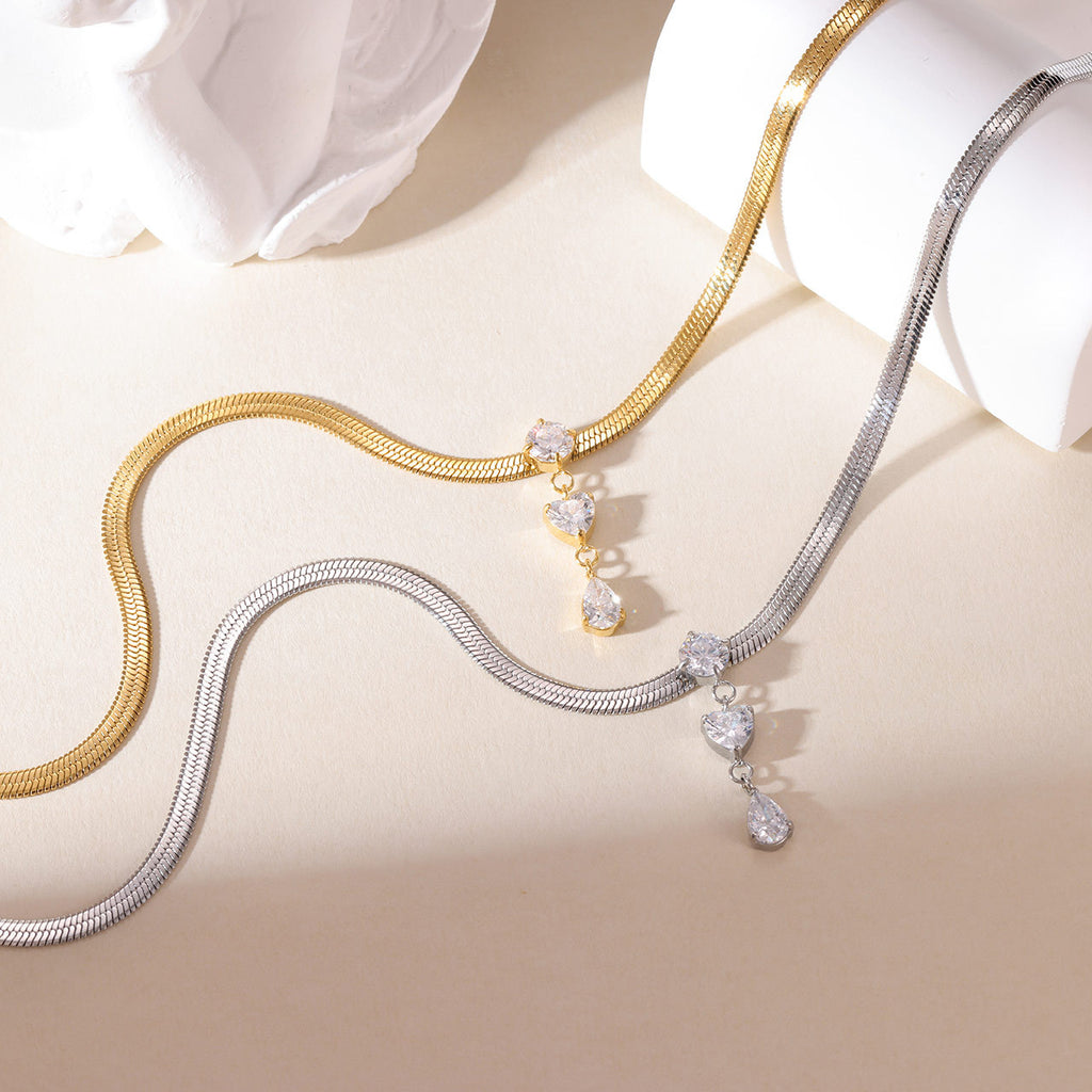 Triple CZ Snake Chain Stainless Steel Necklace