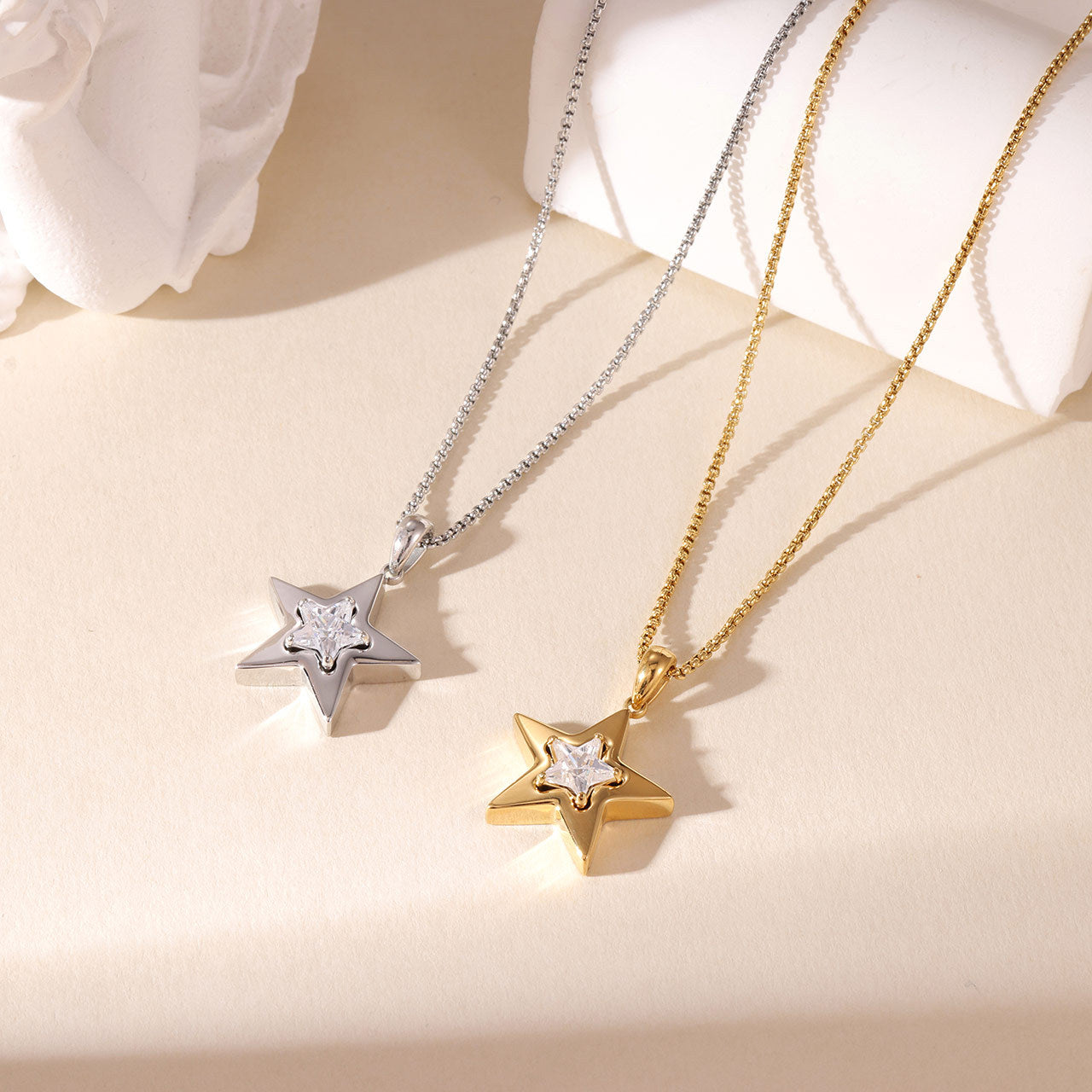 CZ in Star Stainless Steel Necklace