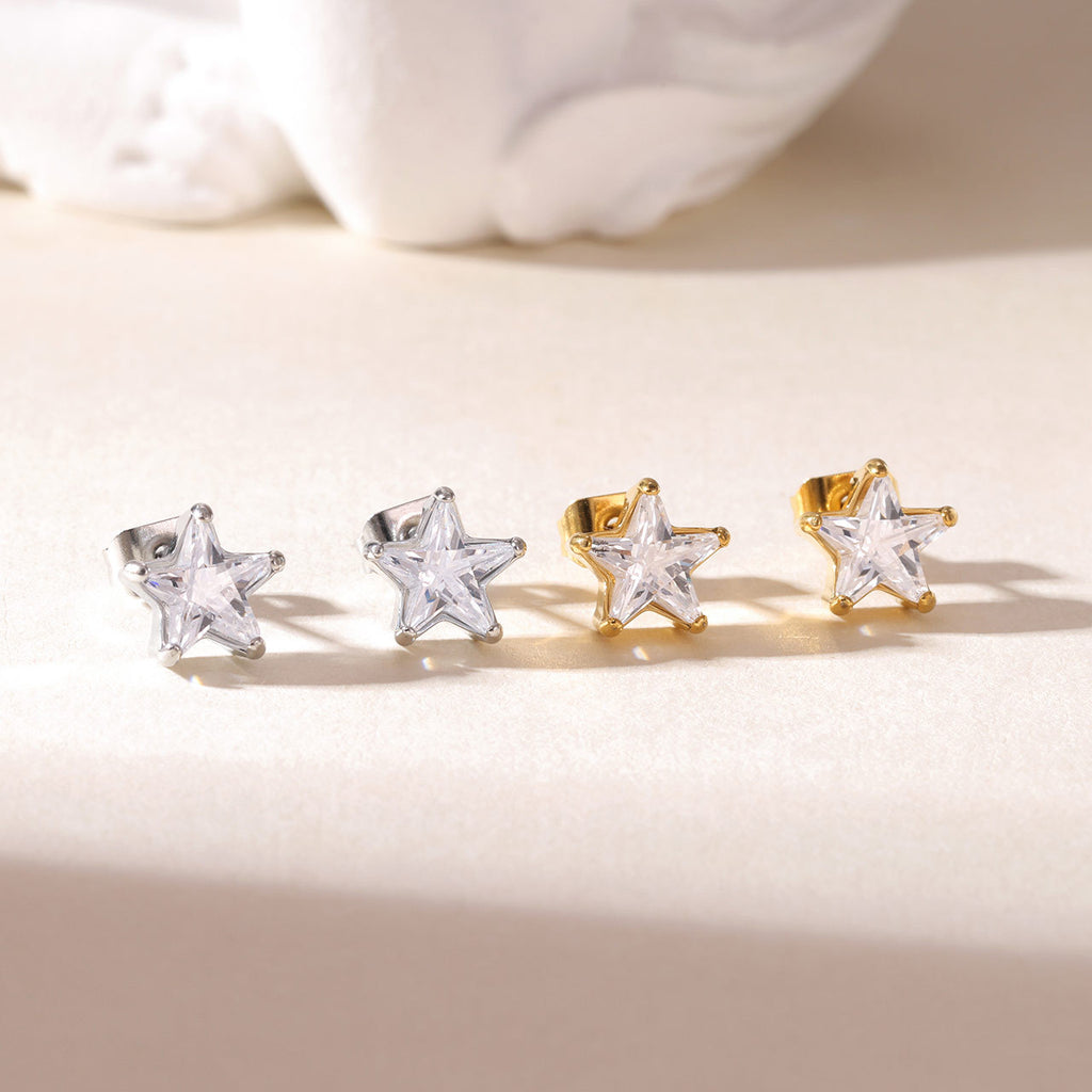 Star CZ Stainless Steel Stud Butterfly Earrings Back Earring