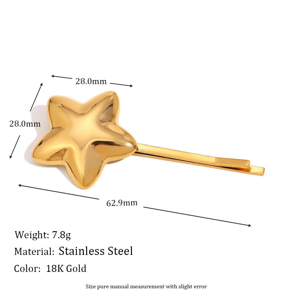 3D Polished Five-pointed Star Hair Clip Stainless Steel Clip