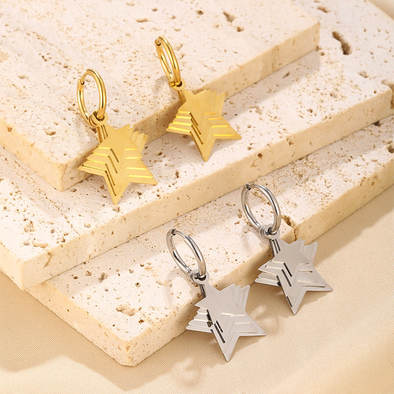 Layered Star Hoop Earring Stainless Steel