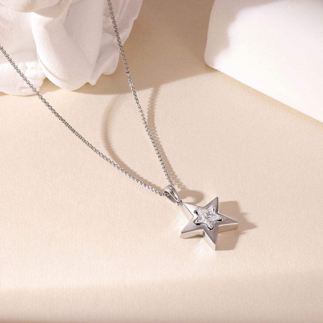 CZ in Star Stainless Steel Necklace