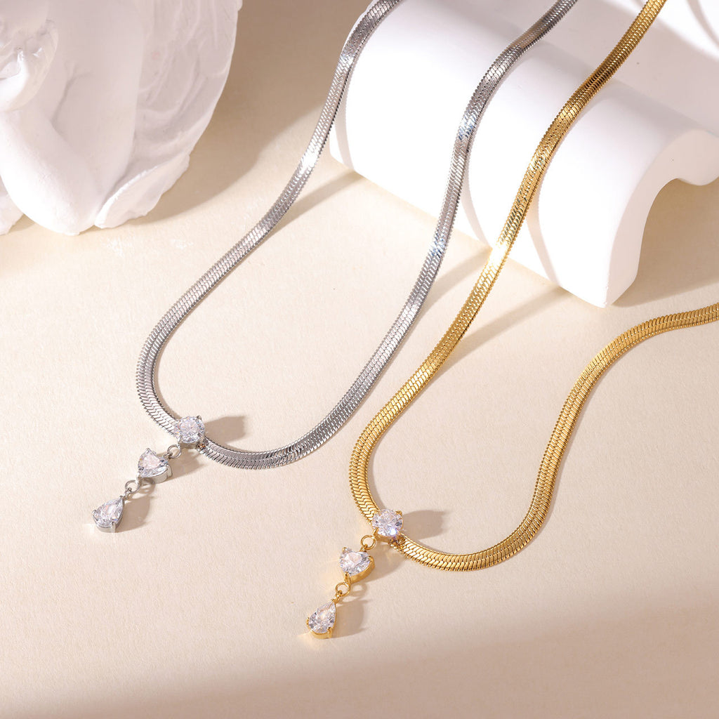 Triple CZ Snake Chain Stainless Steel Necklace