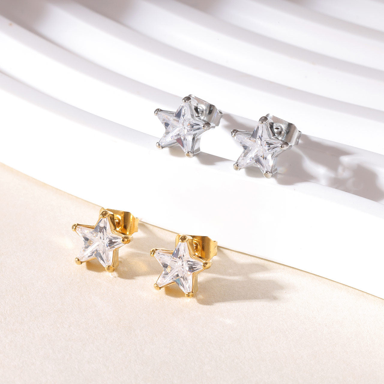 Star CZ Stainless Steel Stud Butterfly Earrings Back Earring