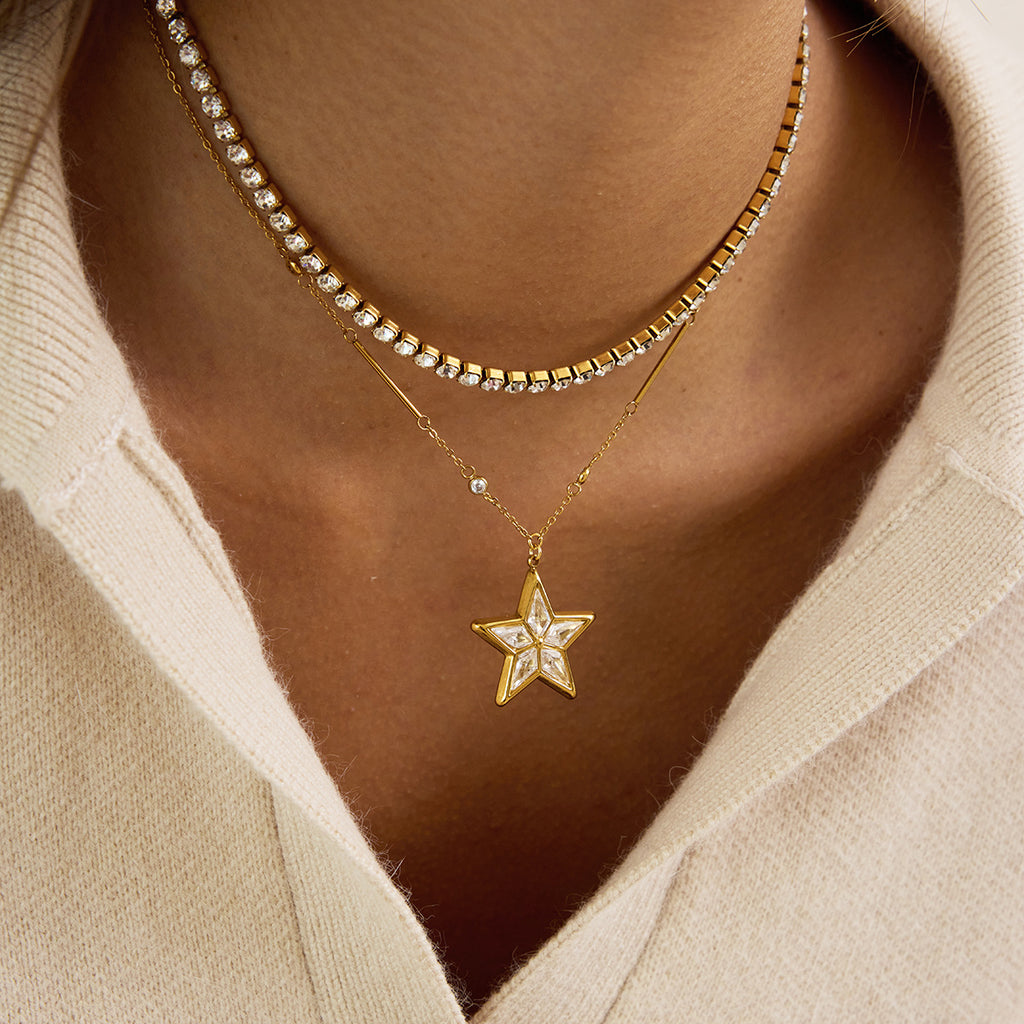 Star CZ Stainless Steel with Dainty Necklace