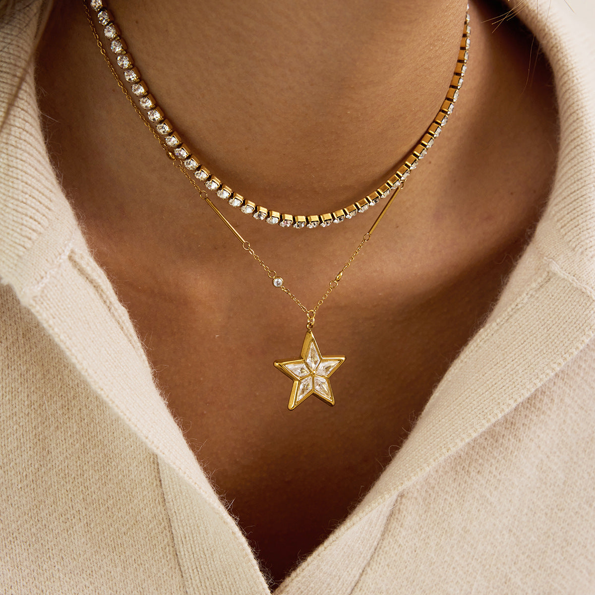 Star CZ Stainless Steel with Dainty Necklace