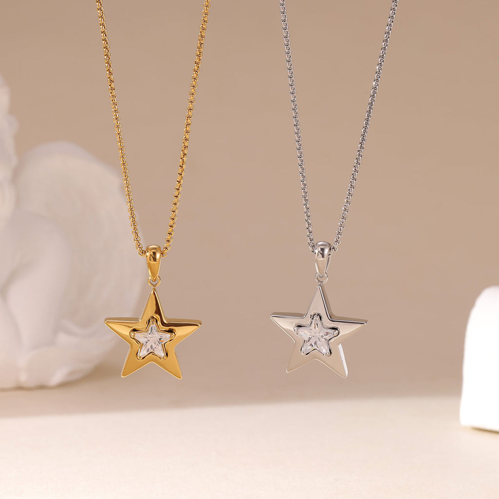 CZ in Star Stainless Steel Necklace