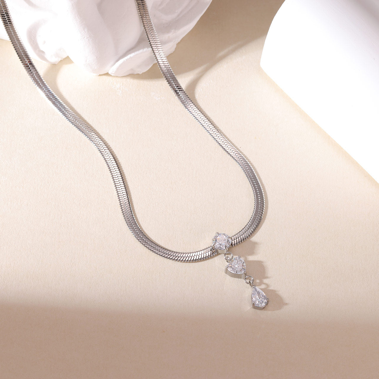 Triple CZ Snake Chain Stainless Steel Necklace