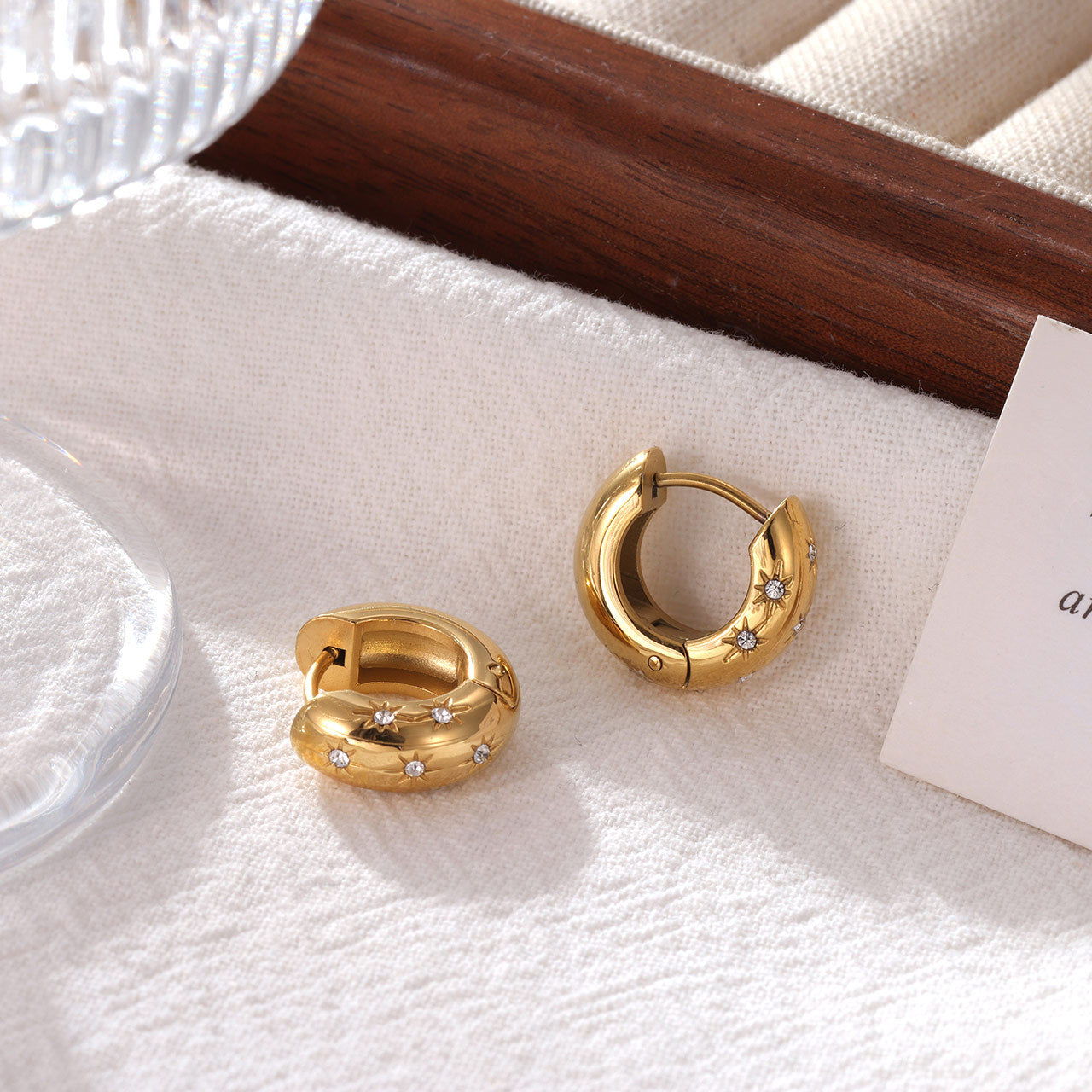 Chunky CZ Star Hoop Earrings Stainless Steel Earring