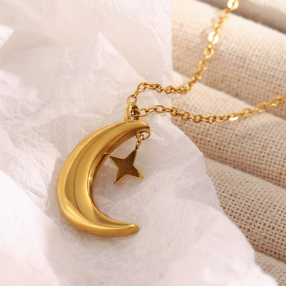 Moon & Dangle Star Stainless Steel Necklace