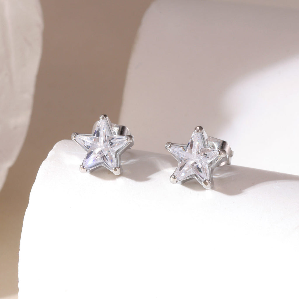 Star CZ Stainless Steel Stud Butterfly Earrings Back Earring