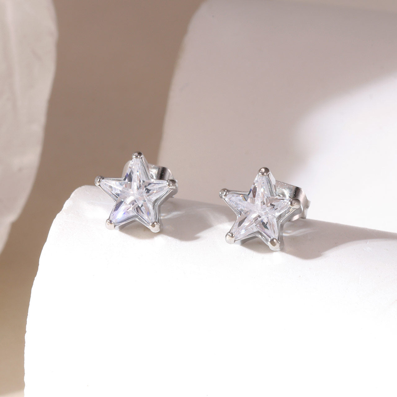 Star CZ Stainless Steel Stud Butterfly Earrings Back Earring