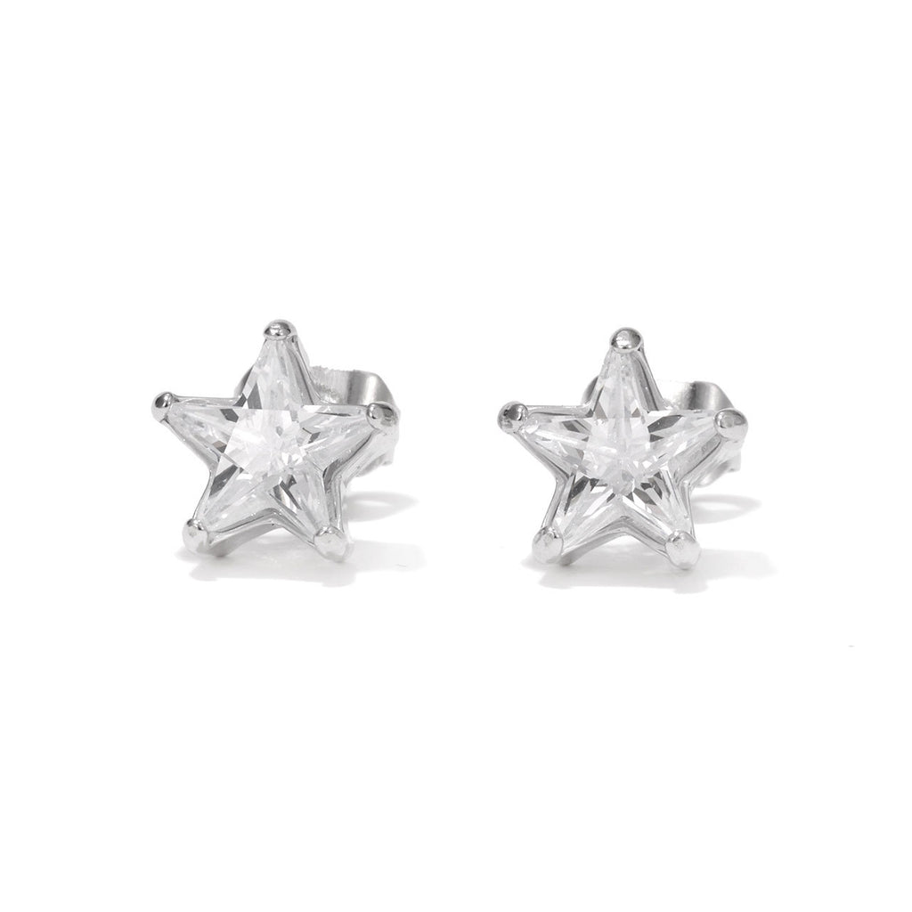 Star CZ Stainless Steel Stud Butterfly Earrings Back Earring