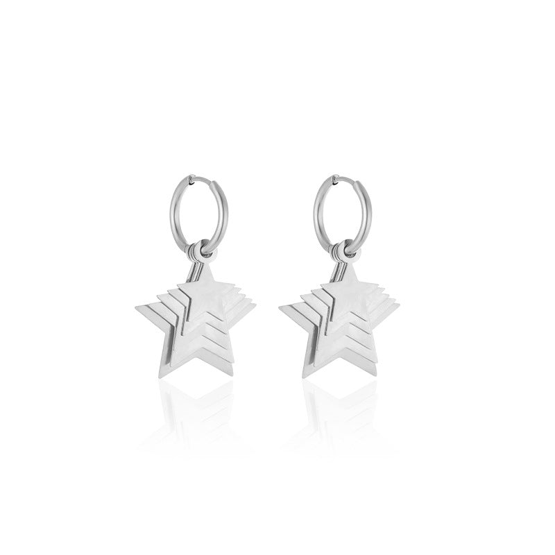 Layered Star Hoop Earring Stainless Steel