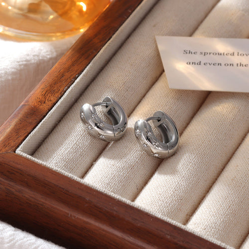 Chunky CZ Star Hoop Earrings Stainless Steel Earring