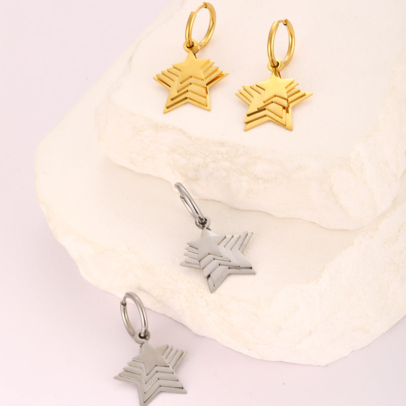 Layered Star Hoop Earring Stainless Steel