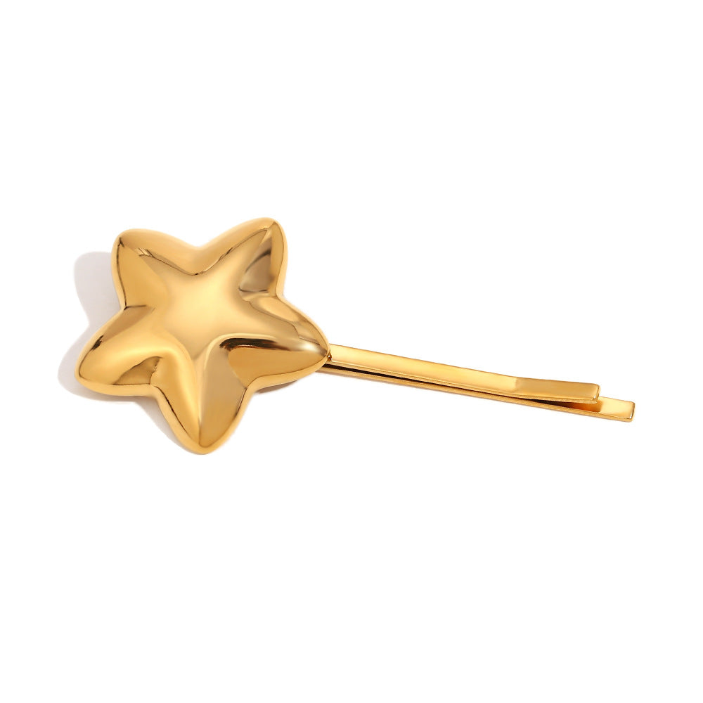 3D Polished Five-pointed Star Hair Clip Stainless Steel Clip