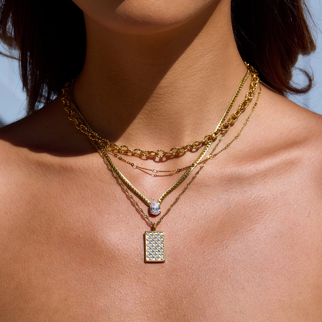 White Rhinestone Rectangle Stainless Steel Necklace