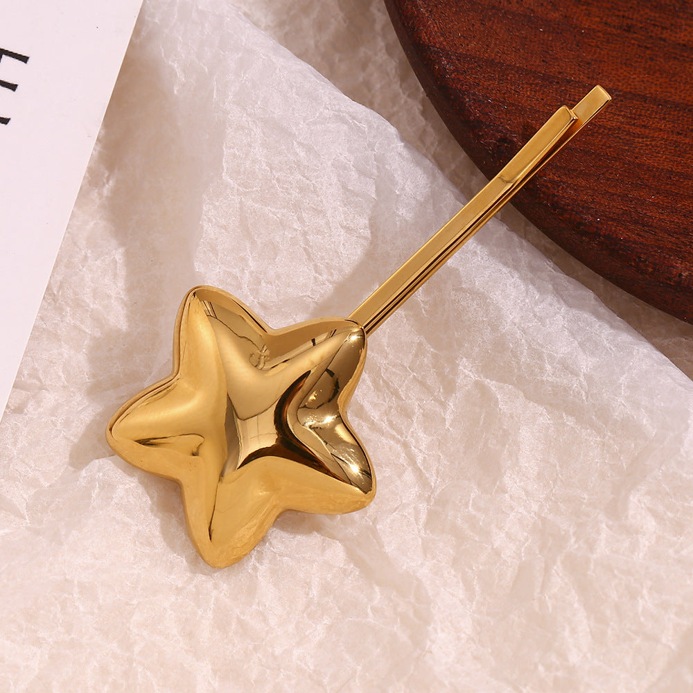 3D Polished Five-pointed Star Hair Clip Stainless Steel Clip
