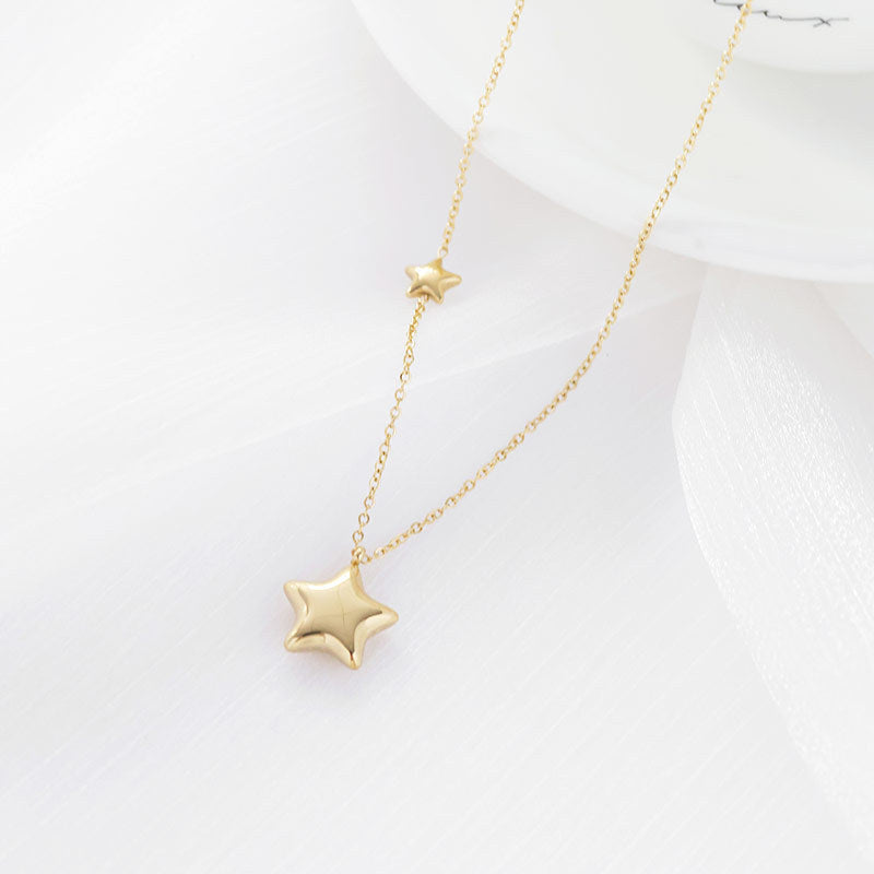 Rhinestone Double Star Pendant Stainless Steel Necklace