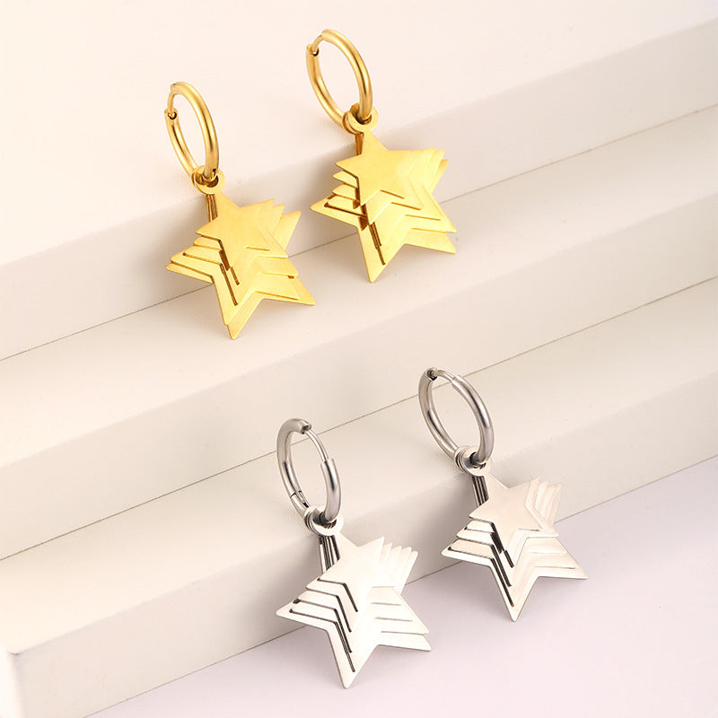 Layered Star Hoop Earring Stainless Steel