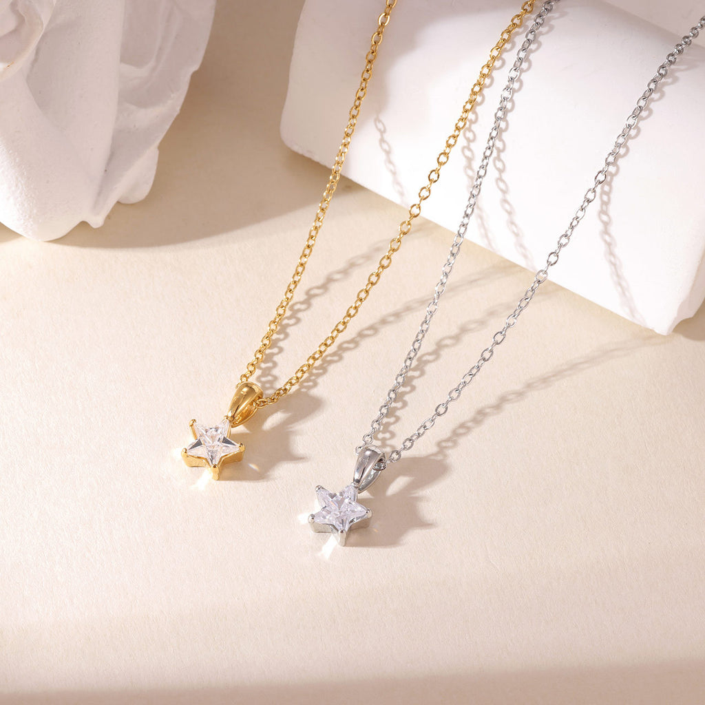 Large CZ in Star Stainless Steel Necklace