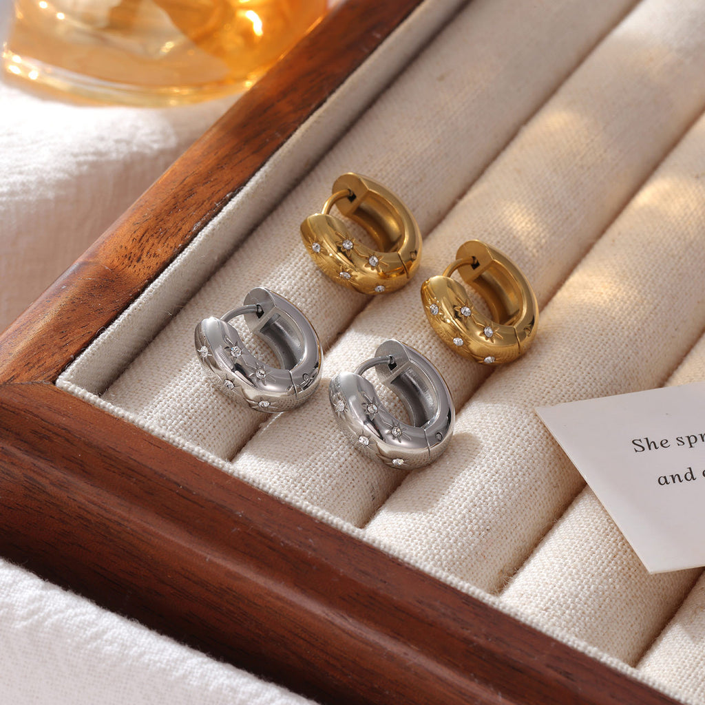 Chunky CZ Star Hoop Earrings Stainless Steel Earring