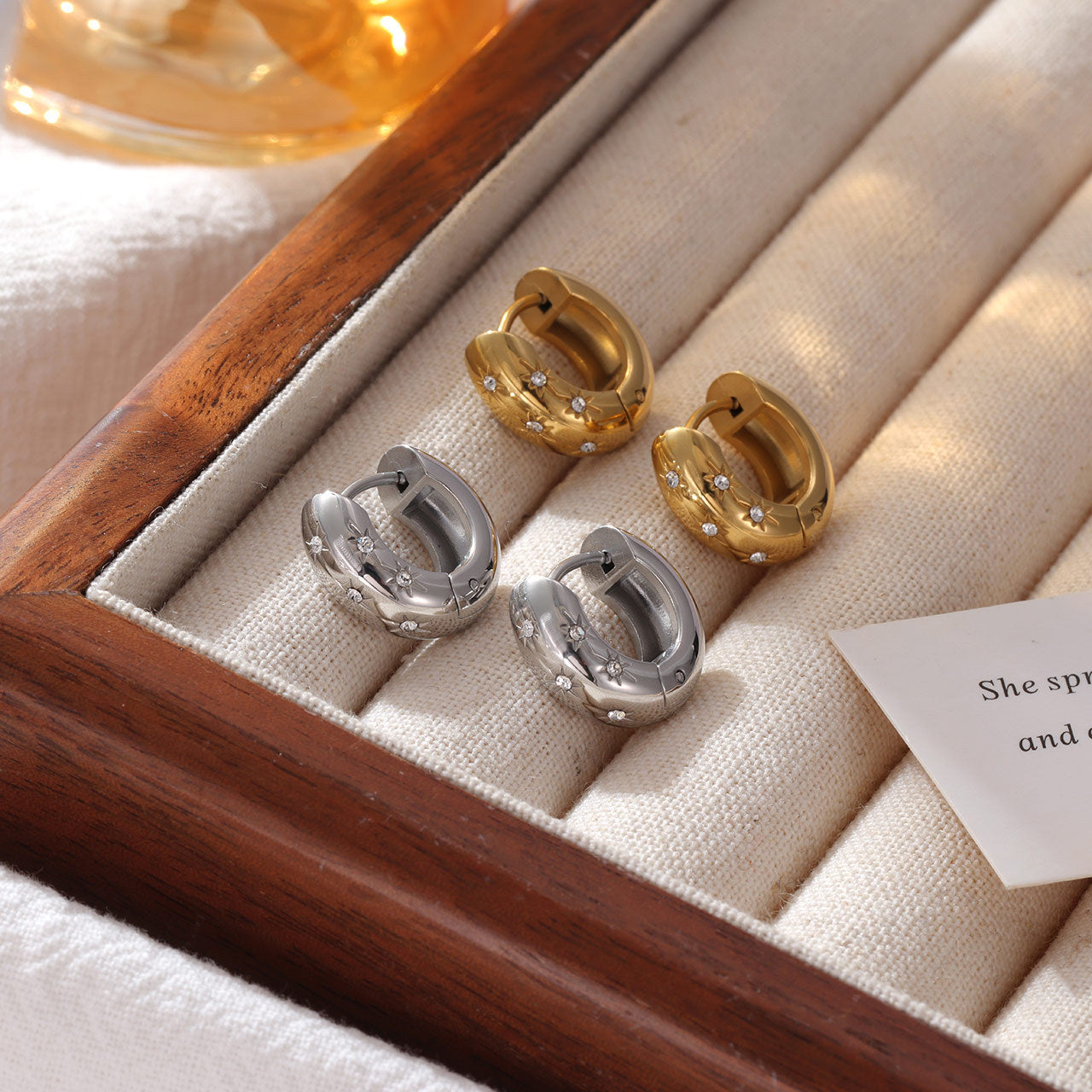 Chunky CZ Star Hoop Earrings Stainless Steel Earring