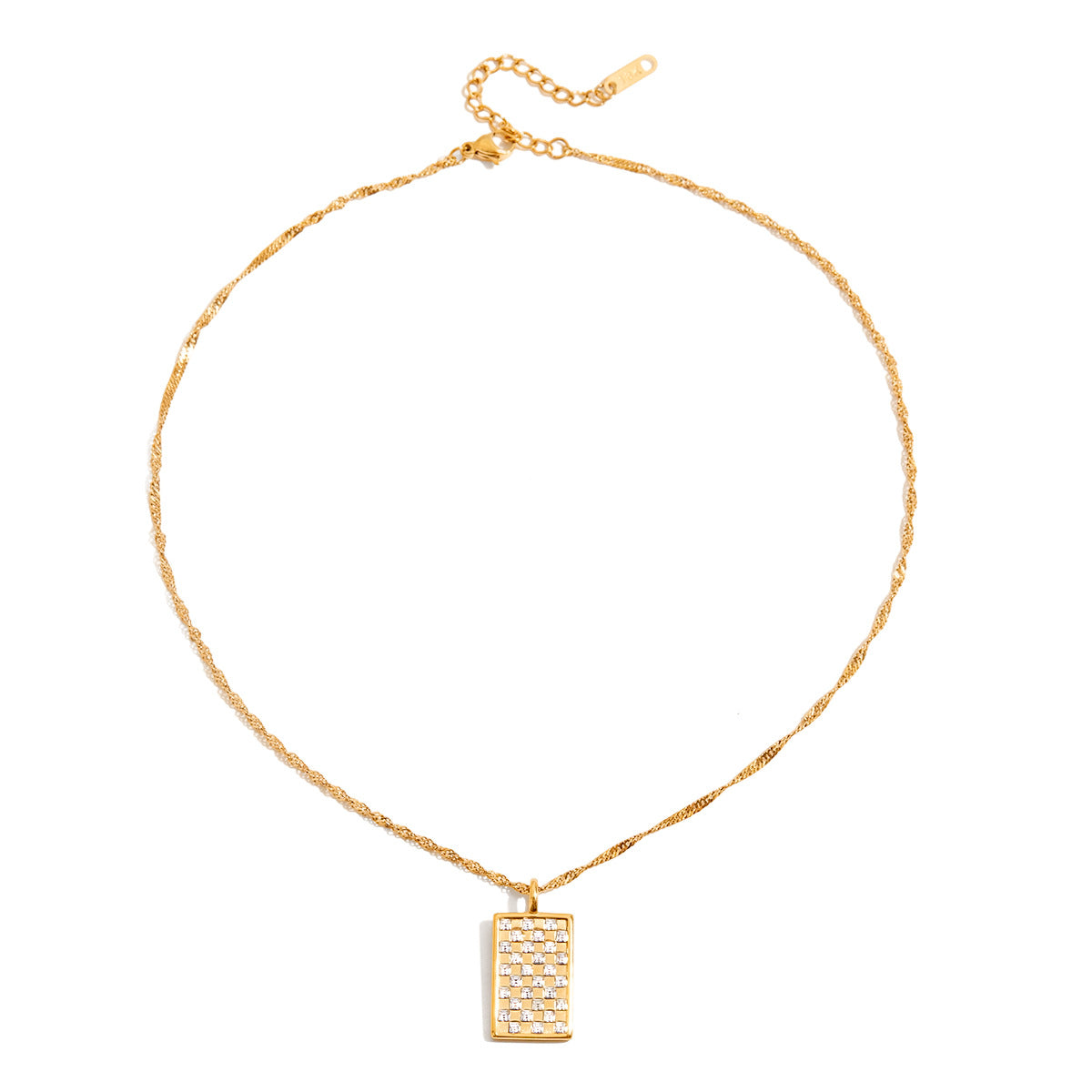 White Rhinestone Rectangle Stainless Steel Necklace