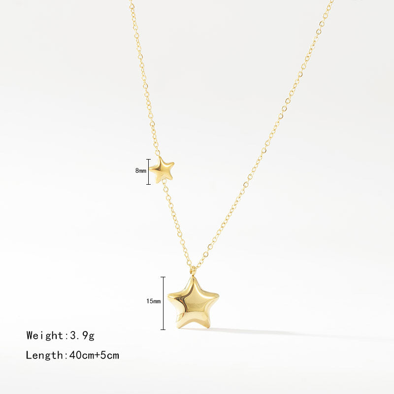Rhinestone Double Star Pendant Stainless Steel Necklace