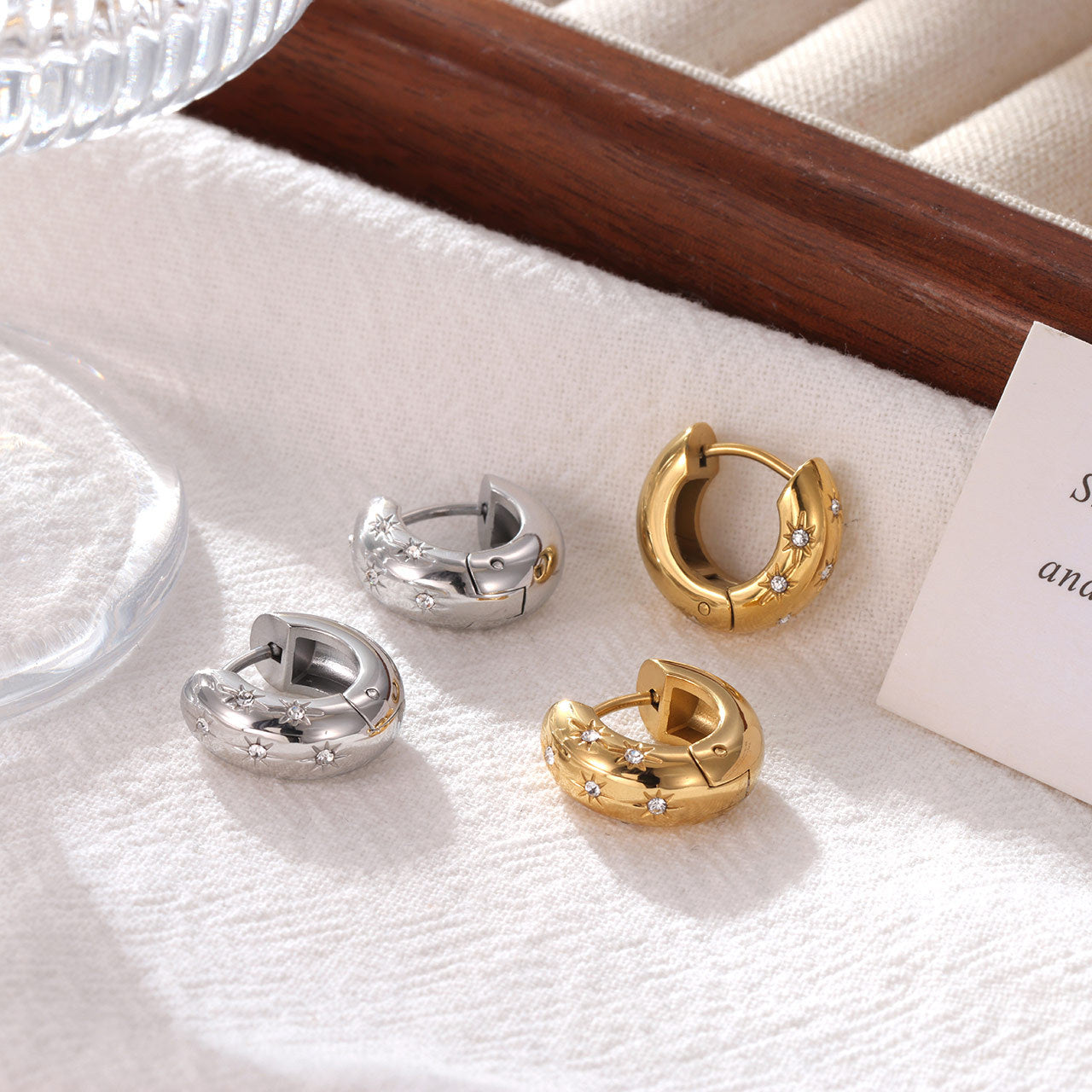 Chunky CZ Star Hoop Earrings Stainless Steel Earring