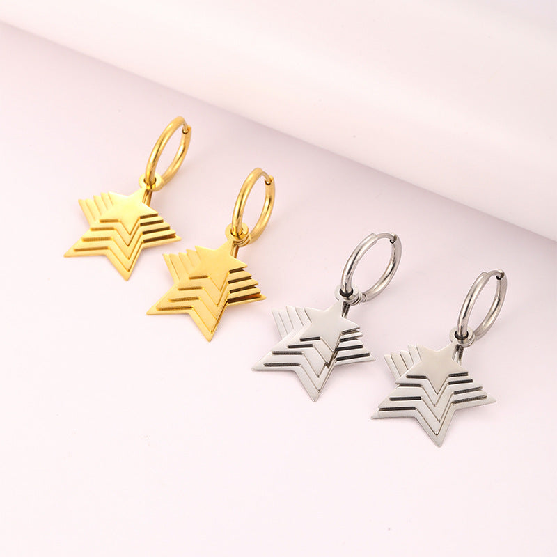Layered Star Hoop Earring Stainless Steel