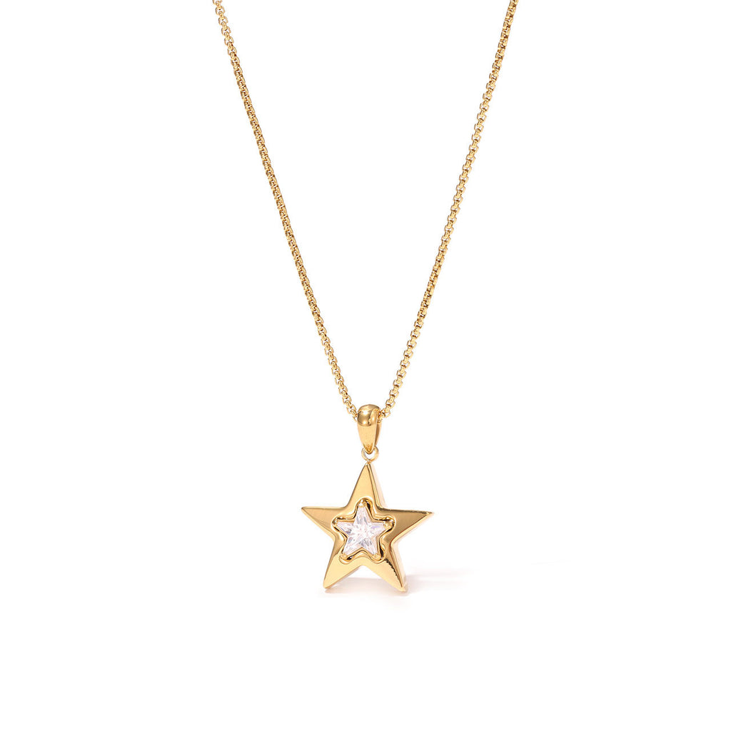 CZ in Star Stainless Steel Necklace