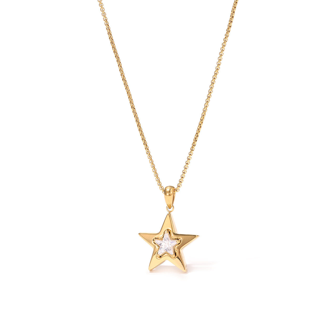 CZ in Star Stainless Steel Necklace