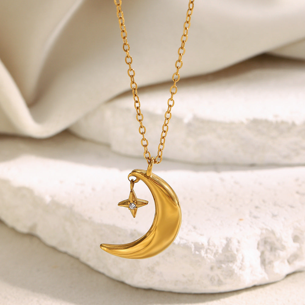 Moon & Dangle Star Stainless Steel Necklace