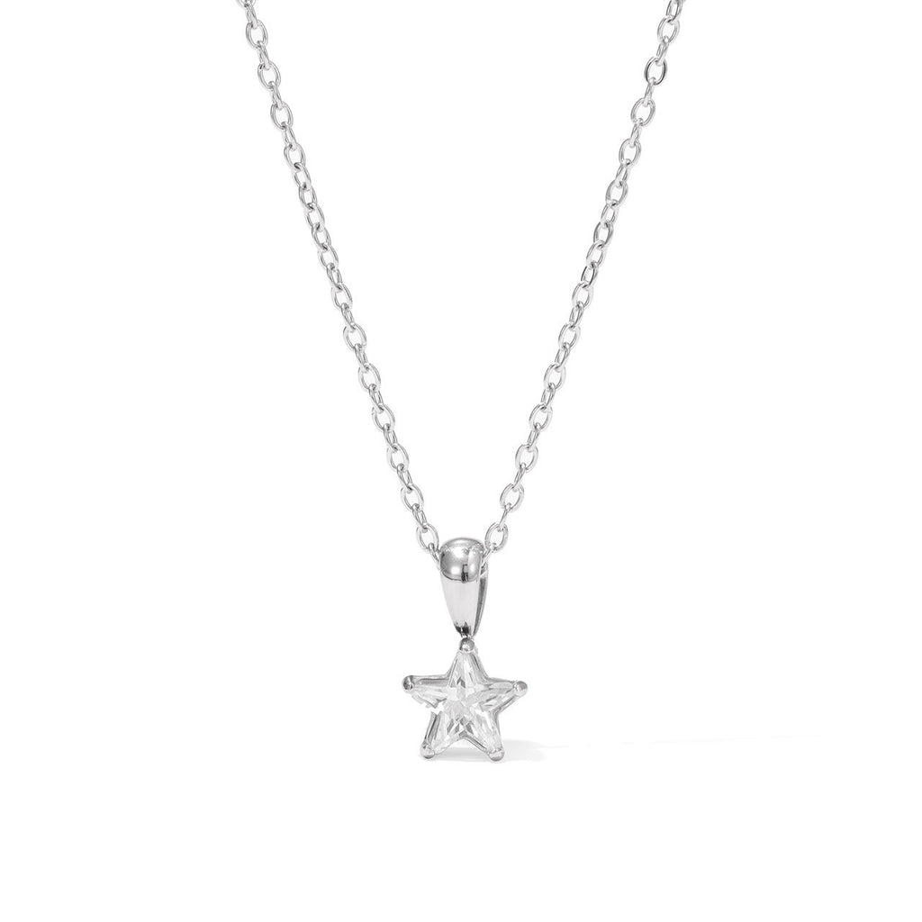 Large CZ in Star Stainless Steel Necklace