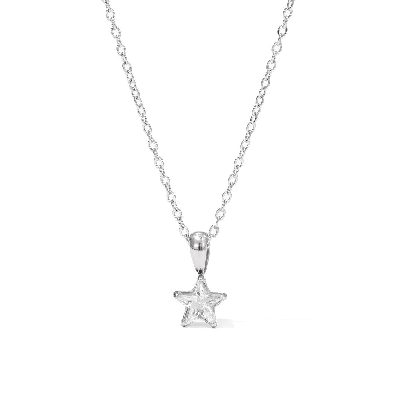 Large CZ in Star Stainless Steel Necklace